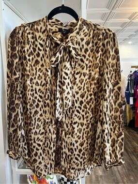 J. Crew Leopard Print Tie-Neck Blouse - Brown/Tan